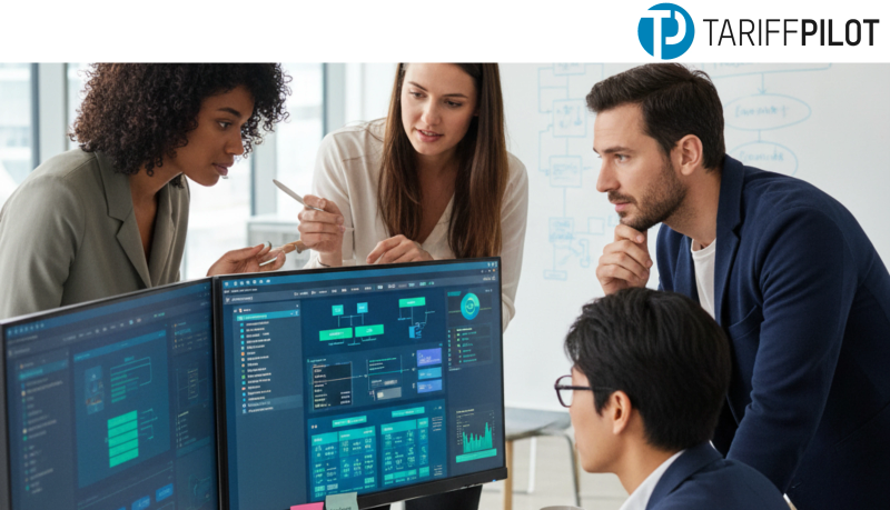 A team discussing in front of a screen